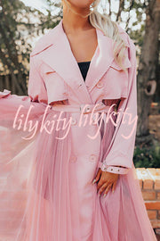 Catwalk Crush Tulle Patchwork Button Up Belted Trench Coat