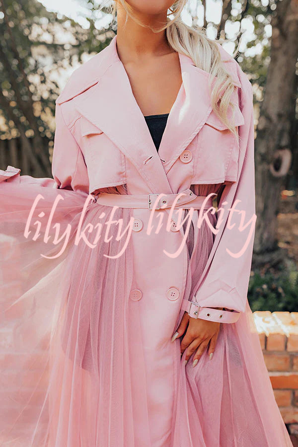 Catwalk Crush Tulle Patchwork Button Up Belted Trench Coat