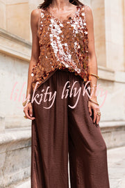 Fashionable Sequined Round Neck Sleeveless Loose Vest