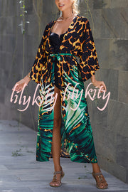 Unique Print Loose Lace Up Holiday Maxi Cover Up