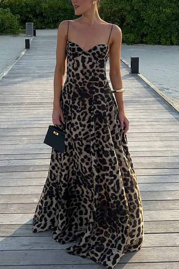 In The Maldives Leopard Waisted A-line Slip Maxi Dress