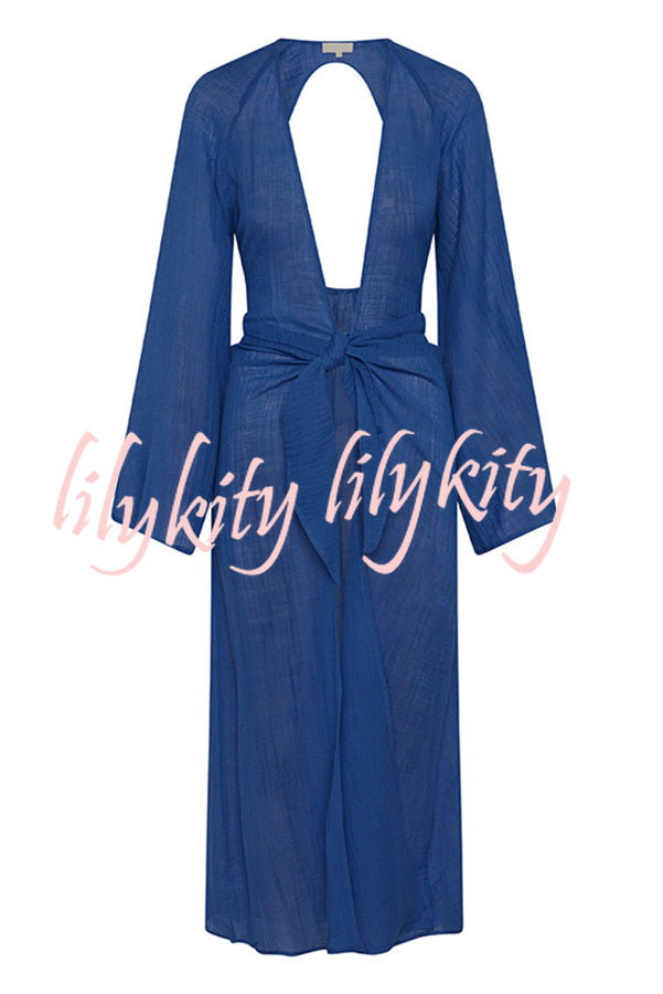 Emily Cotton Linen Blend Free Lace-up Backless Beach Cover-up