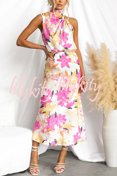 Floral Print Sleeveless Waisted Resort Maxi Dress