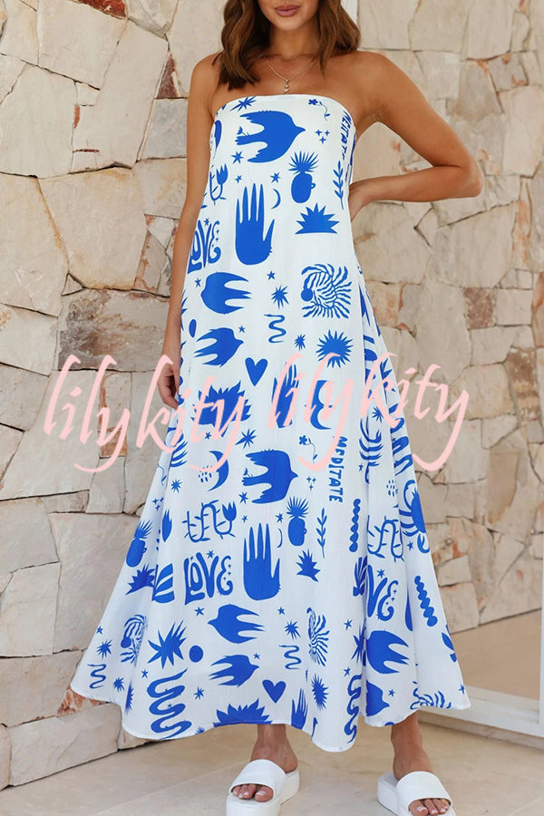 Sandy Silhouette Unique Print Strapless A-line Maxi Dress