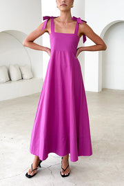 Solid Color Sling Lace-Up Backless Pleated Maxi Dress