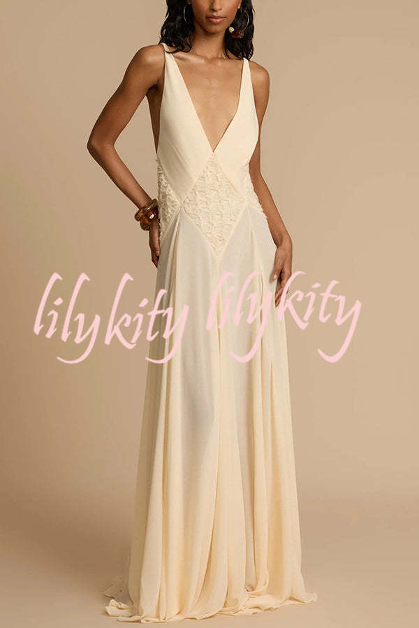 Modern Muse Tulle Lace Patchwork Backless Flowy Maxi Dress