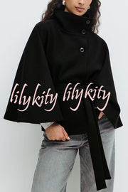 Fashionable Stand Collar Button Waist Tie Loose Cape