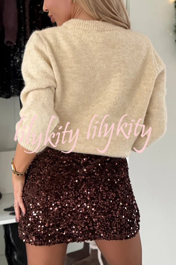 Polished Uptown Velvet Sequin High Rise Elastic Waist Mini Skirt