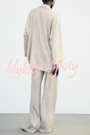 Fashionable Pleated Elastic Waist Tie Casual Pocket Wide-leg Pants