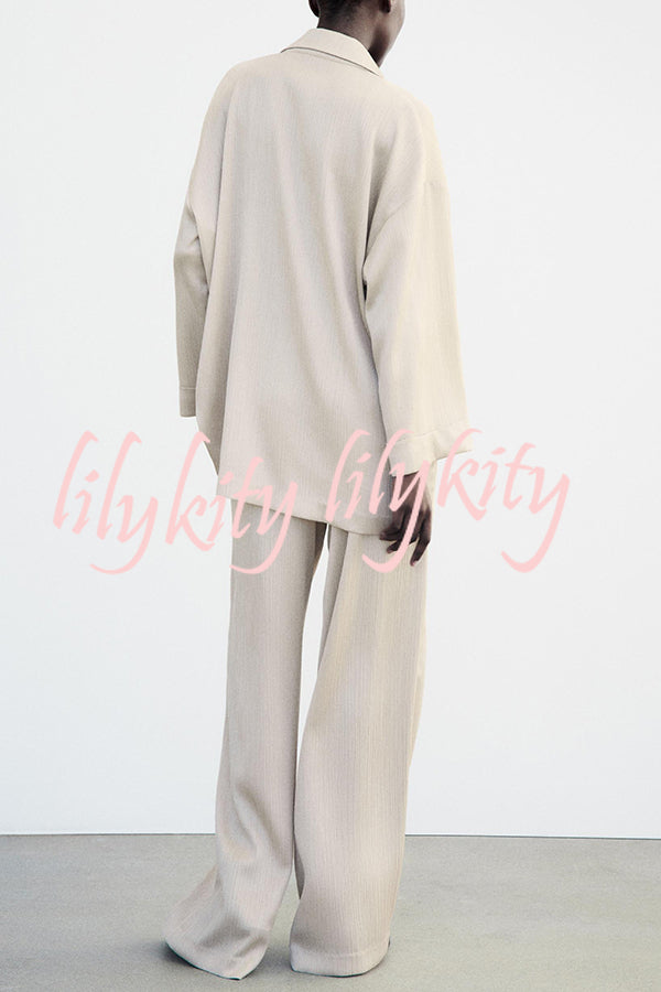 Fashionable Pleated Elastic Waist Tie Casual Pocket Wide-leg Pants