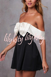 Make A Toast Colorblock Off Shoulder Satin Bow Mini Dress