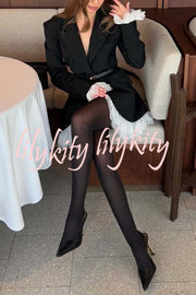 Cue The Chic Lace Trim Button Long Sleeve Lapel Blazer Mini Dress