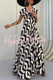 Fresh Breeze Ethnic Unique Print Ruffle Sleeve A-line Maxi Dress