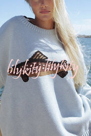 Fashionable Fish Pattern Round Neck Loose Knitted Sweater