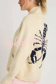 Fashion Lobster Pattern Casual Long Sleeve Knit Cardigan