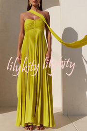 Exquisite Princess Pleated Off Shoulder with Scarf Party Maxi Dress