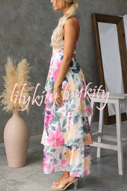 Dreamy Destiny Floral Print Elastic Back Tiered Maxi Dress