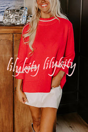 Class Act Knit Contrast Color Trim Mock Neck Pockets Sweater