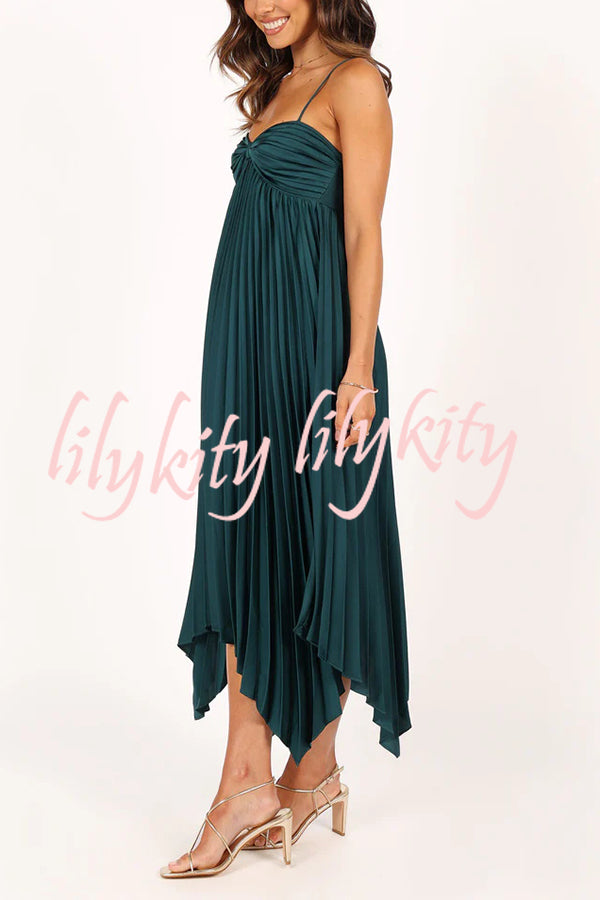 Solid Color Sexy Suspender Pleated Irregular Midi Dress