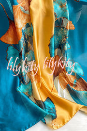 Ginkgo Leaf Printed Mid-Length Multifunctional Silk Scarf