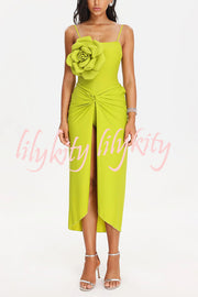 Solid Color Elastic Waist High Slit Loose Holiday Midi Skirt