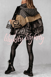 Stylish Denim Knit Long-sleeved Patchwork Hooded Pocket Thickened Jacket