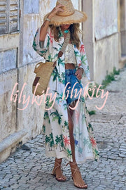 Resort Style Botanical Print Tie-waist Long Cover-up