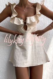 Happy Energy Linen Blend Ruffle Cut Out Resort Mini Dress