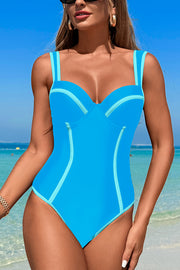 Fashionable Contrast Patchwork Stretch One-piece Swimsuit