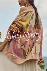 Floral Pattern Loose Long-sleeved Knitted Cardigan