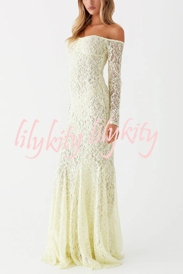 Sexy Off Shoulder Long-sleeved Lace Slim Fishtail Maxi Dress