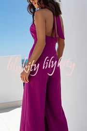 Easy Mode Cross-neck Halter Strap Backless Wide Leg Jumpsuit