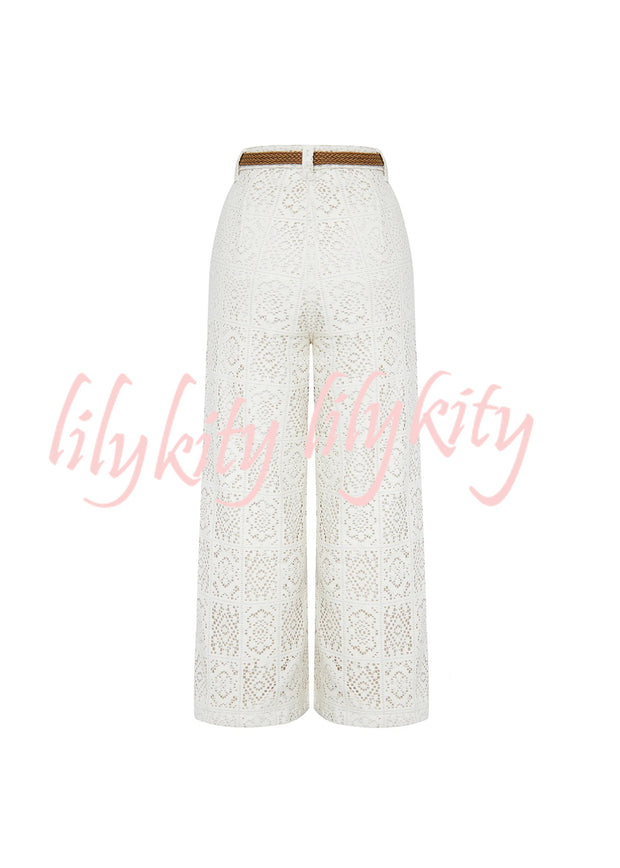 Joyful Bond Crochet Lace Mid Rise Pocketed Wide-leg Pants