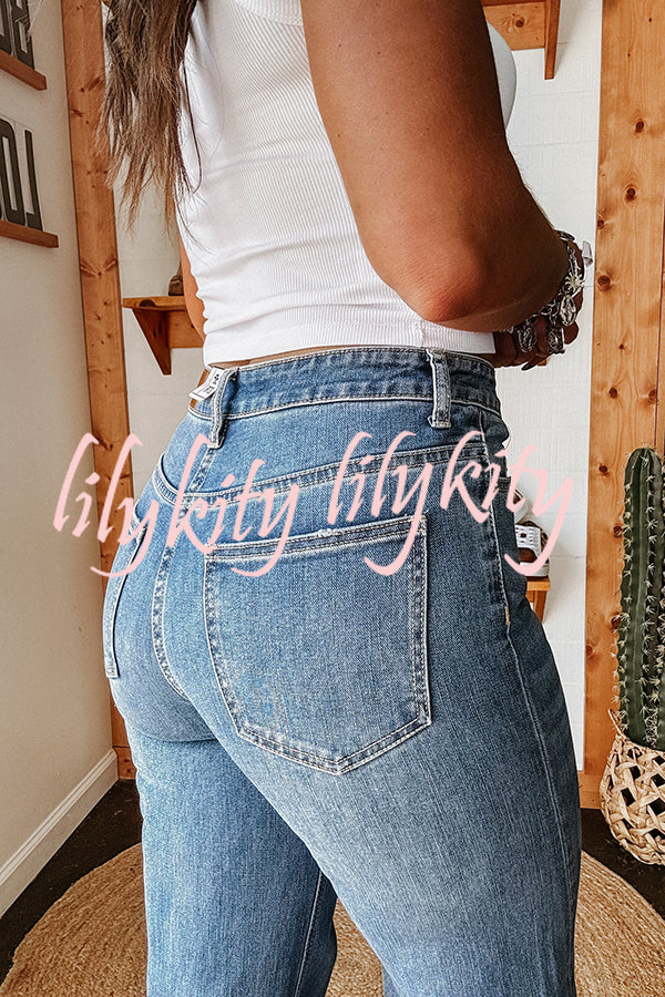 Fashion Stretch Pocket Casual Straight Jeans