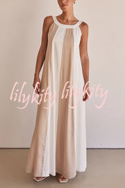 Day To Night Linen Blend Colorblock Wide Strap Maxi Dress