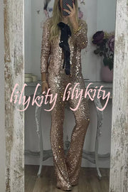 Holiday Cheer Sequin Tie-front Satin Bow Long Sleeve Jacket