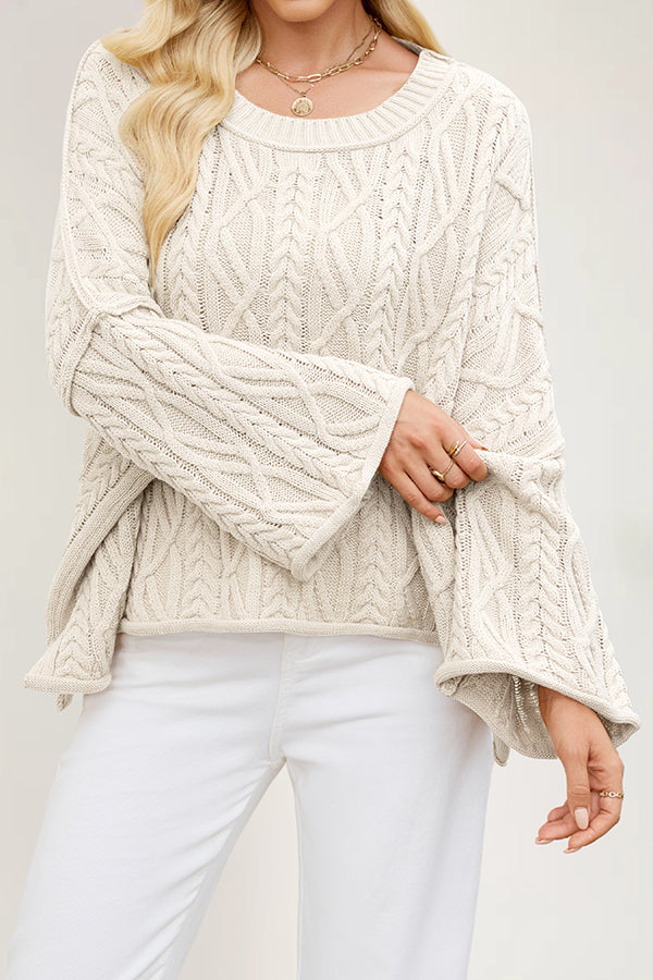 Solid Color Cable Knit Loose Long-sleeved Casual Sweater