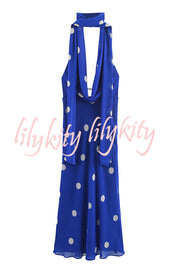Fashion Polka Dot Print Sexy Halter Neck Backless Maxi Dress
