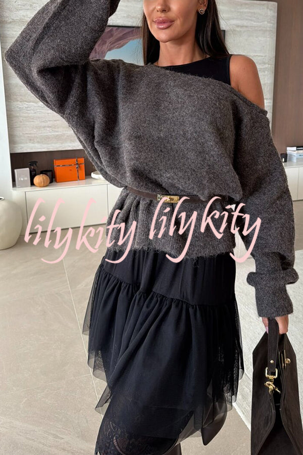 Upper East Chic Knit Wide Neck Long Sleeve Relaxed Sweater