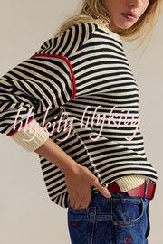 Fashion Striped Colorblock Loose Round Neck Long-sleeved Knitted Sweater