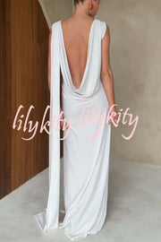 Utterly Perfect Back Drape Cowl Lightweight Slit Stretch Maxi Dress