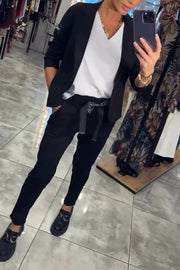 Smart Casual Lapel Blazer and Elastic Waist Tie Pocket Pants Set