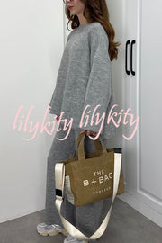 Solid Color Loose Long-sleeved Knit Top and Elastic Waist Casual Straight Leg Pants Set