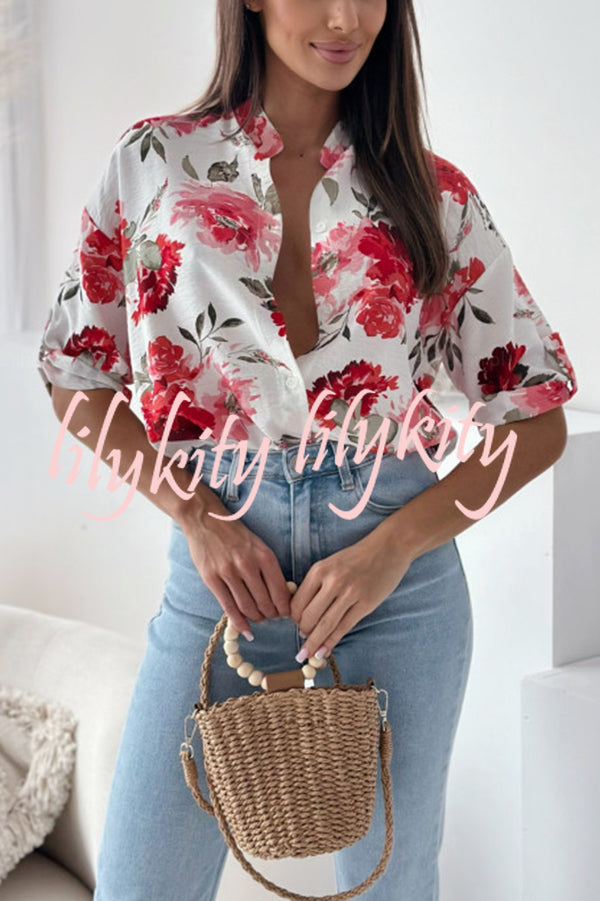 Stylish Floral Print Casual Shirt Top