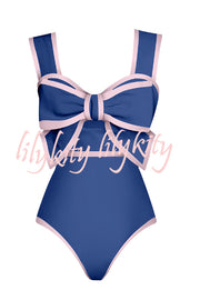 Bow Swimsuit and Elastic Waist Spotted One Piece Swimsuit + Skirt