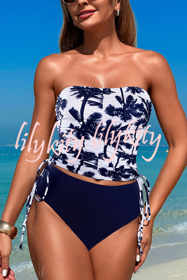 Unique Print High Waist Tie-Stretch Two-Piece Bikini Swimsuit