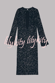 Ignite Sparkly Nights Sequin Extra Long Sleeve Open Back Loose Midi Dress