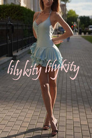 Solid Color Sexy Halter Tie Single Breasted Slim Mini Dress