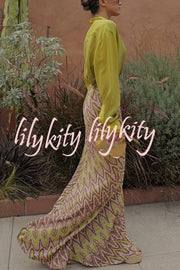 Moonlit Waltz Knit Jacquard Zigzag Print High Rise Stretch Flare Maxi Skirt