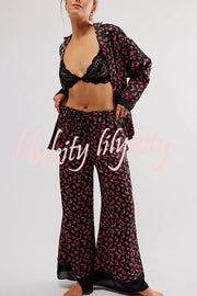 Unique Printed Lounge Long-sleeved Shirt and Elastic Waisted Baggy Pants Set